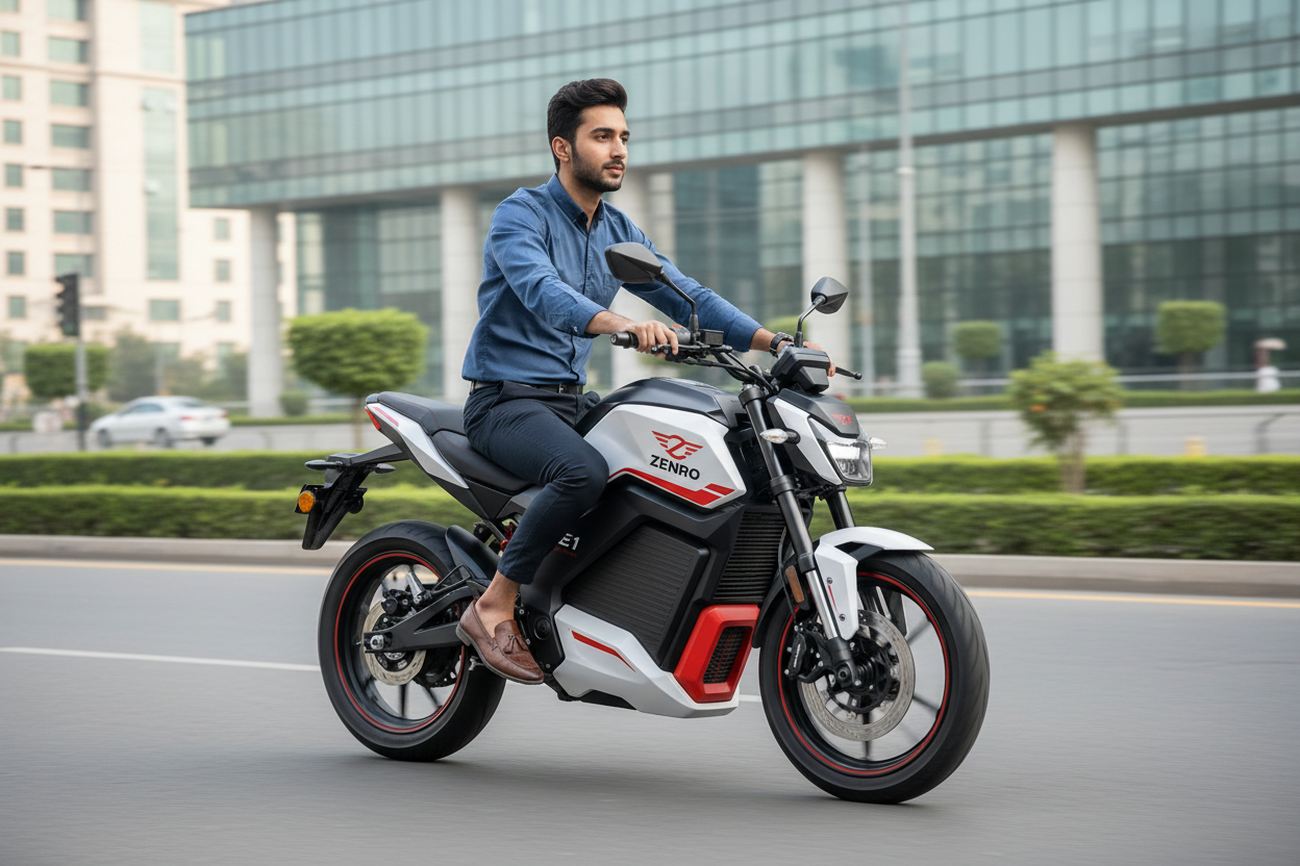 A rider on a Zenro E1 on a city road